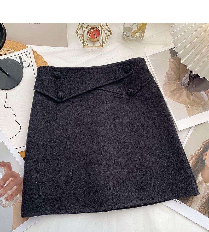 Design sense personalized button high waist slim A-line skirt  5566