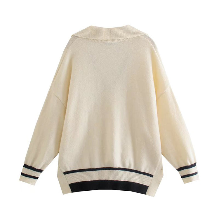 Polo neck versatile loose side split knit  7432
