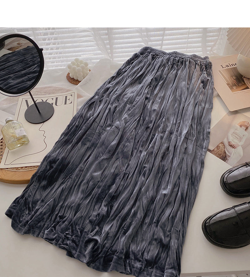 Temperament retro pleated A-shaped slim skirt  5780