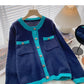 Western style casual color matching single breasted round neck top  6017