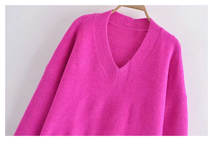 Versatile Soft Knit Long Sleeve V-neck rib knit  7313