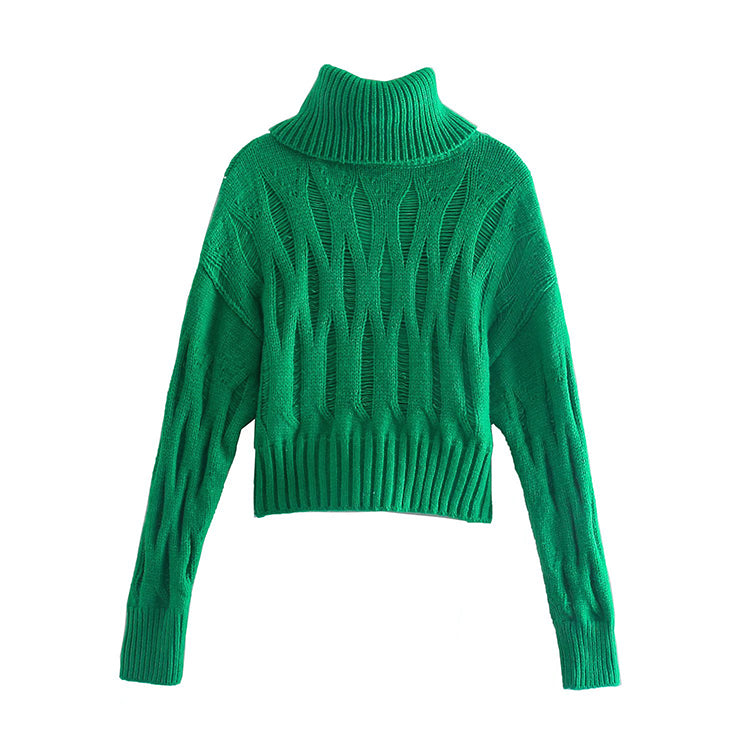 New hole decoration short sweater high neck sweater  7339