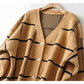 Nouveau manteau cardigan en tricot à carreaux contrastés à col en V paresseux 7305