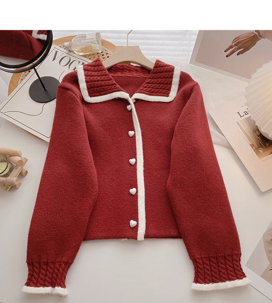 Haut cardigan à manches longues avec revers slim contrasté, mode 6208