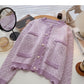 Crew neck color matching single breasted sweater coat  6085