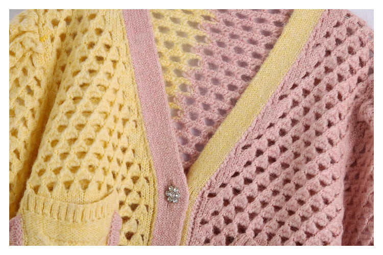 New cut out jewelry button knitwear jacket  7329
