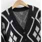 American Vintage diamond check V-neck knitted cardigan  7311