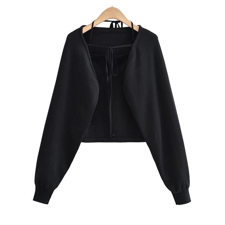 Nouveau chemisier à bretelles intégré, haut cardigan paresseux 7459