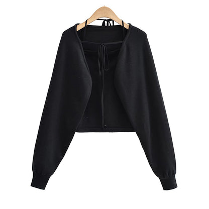 Nouveau chemisier à bretelles intégré, haut cardigan paresseux 7459