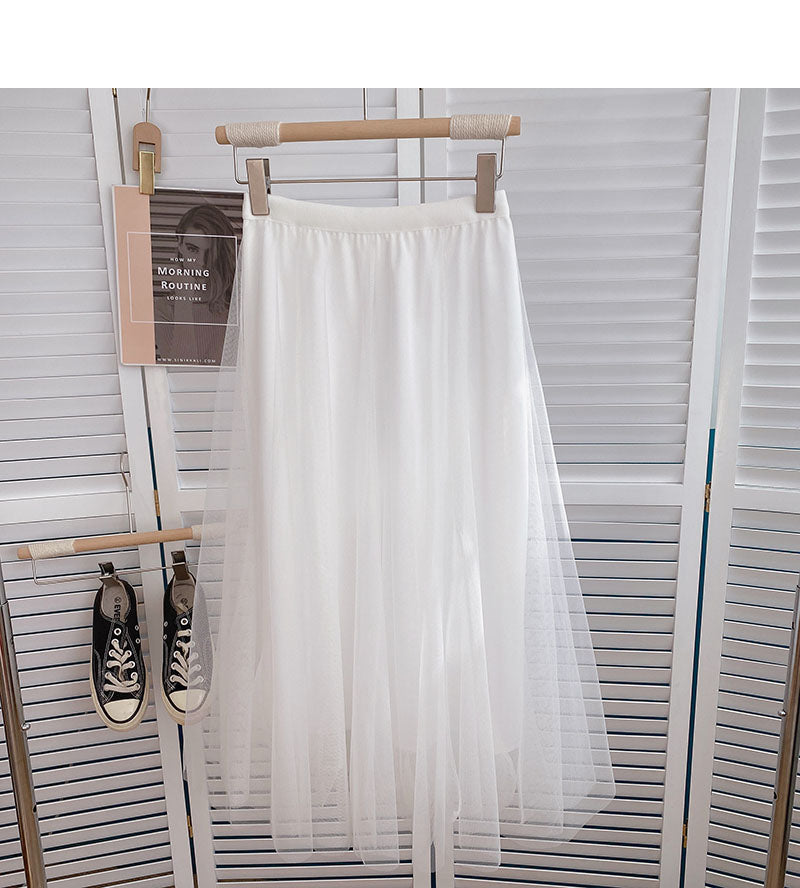 Jupe trapèze mi-longue élastique taille haute polyvalente coréenne 5792