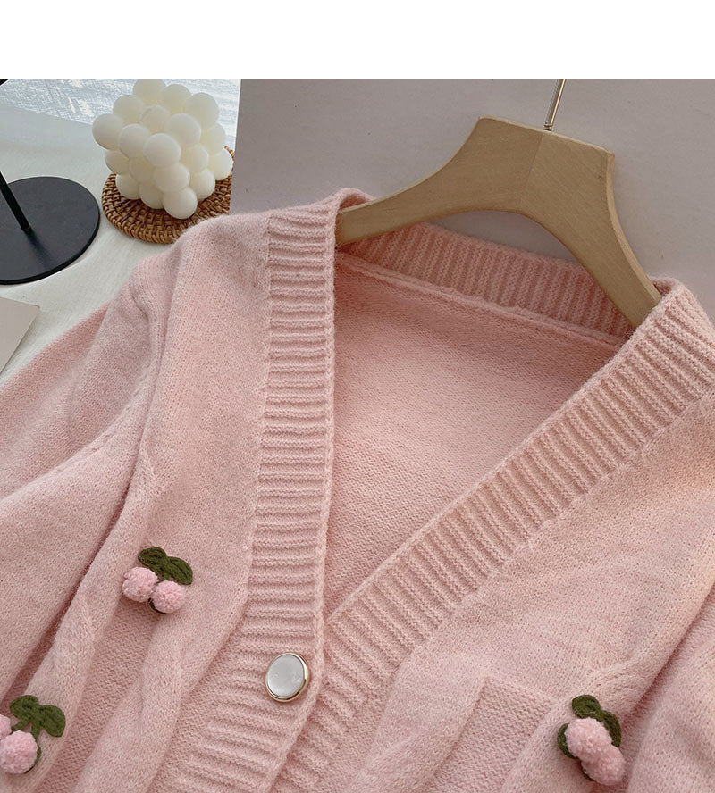Korean minority three-dimensional decorative V-Neck long sleeve top  5886