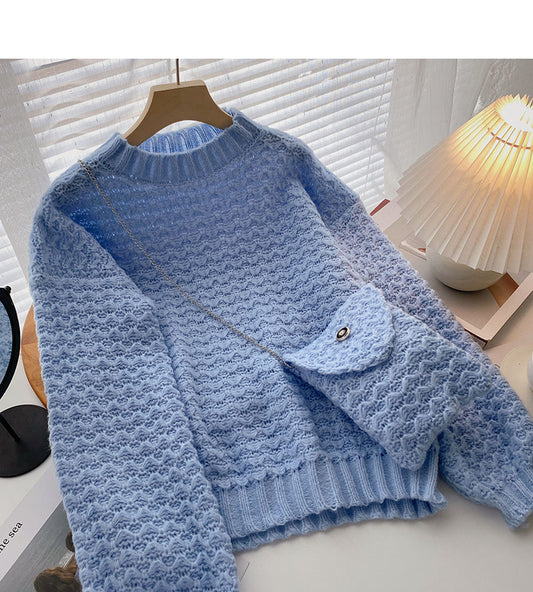 Pull ample de couleur unie version coréenne du vent paresseux 5943