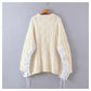 Pull ample mi-long à manches cousues vintage et col rond 7334