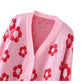 Nouveau cardigan tricoté en jacquard fleuri à col en V de style paresseux japonais 7295