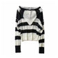 Hong Kong Style Vintage stripe hollowed out design Hooded Sweater  7280