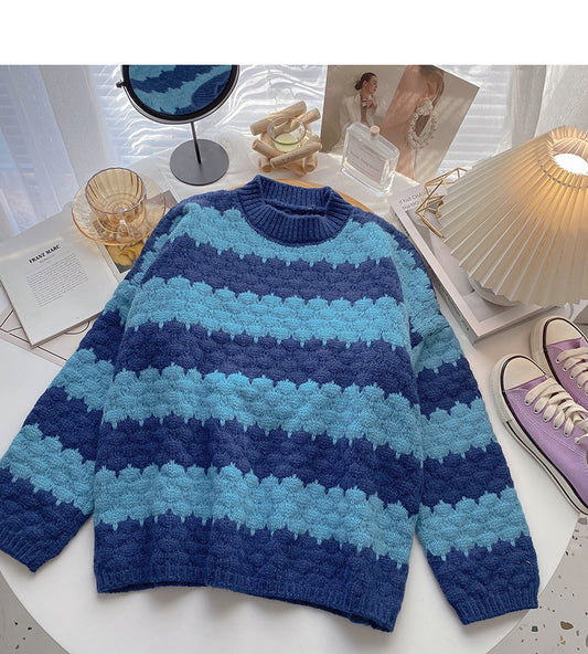 Le pull à rayures de couleur assortie Lazy Wind est rétro et simple 5992