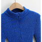 Solid color half high neck zipper design sweater  7332