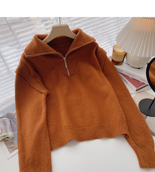 Haut ample à manches longues et revers à demi-zip au design de niche paresseux 6116