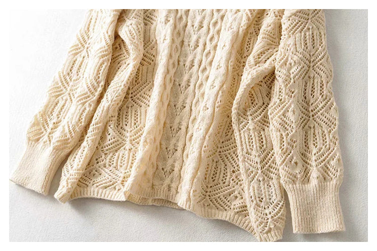 Loose cut-out woven lazy knit top  7370