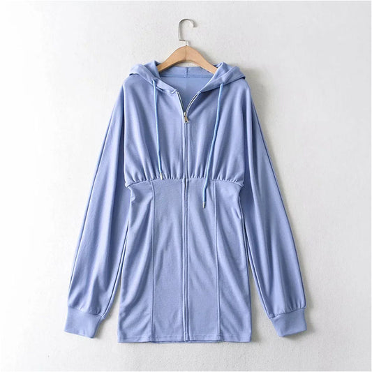 Fried Street zipper cardigan dress casual Hooded Sweater  7147