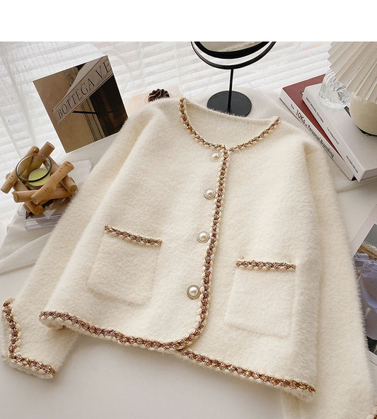 Manteau pull parfumé à petits boutons nacrés 5994