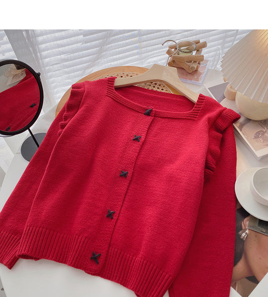 Pull vintage à simple boutonnage et col carré 6209