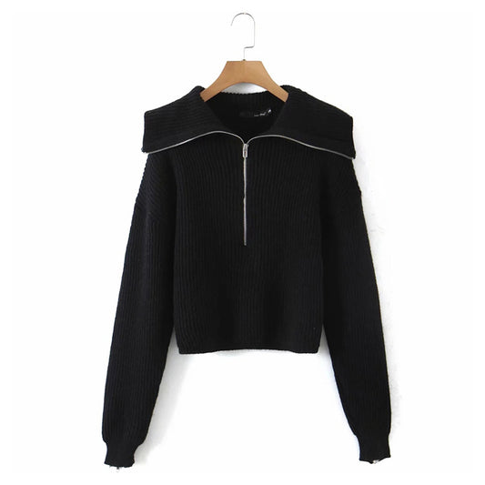 Pull polyvalent à gros revers et fermeture éclair 7283