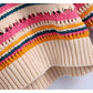 Hollow out color stripe round neck sweater  7255