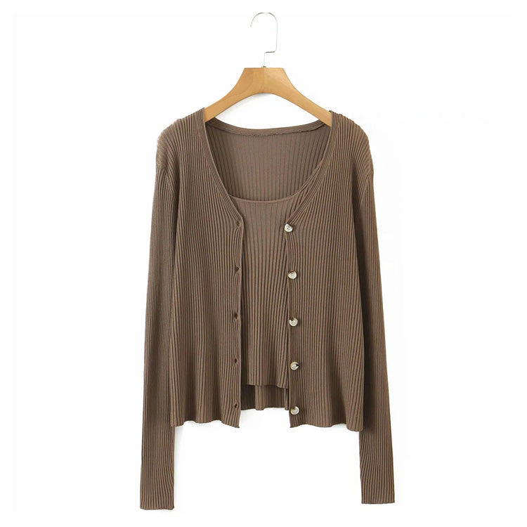 Strickjacke mit langen Ärmeln + zweiteiliger Pullover mit Schlinge innen 7269