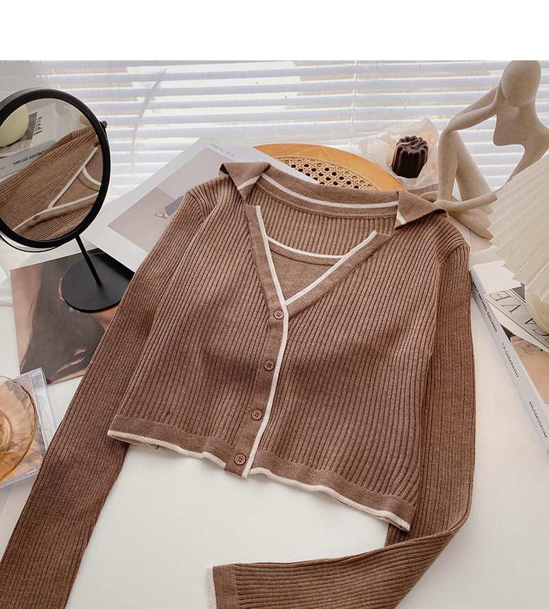 Slim design personalized Lapel long sleeve Pullover Top  6604