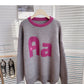 Contrast round neck jacquard flocking letter sweater  6173