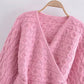 Fashion V-neck eight strand knitted sweater bandage knitted coat  7178