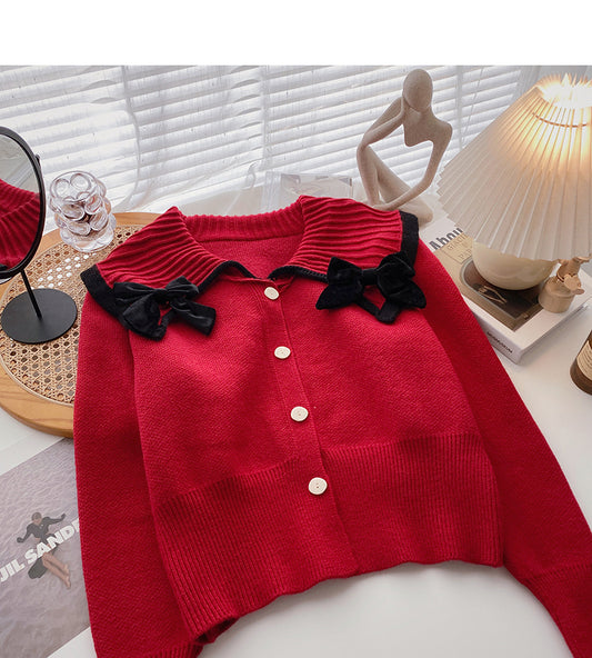 Cardigan vintage à revers en nœud 6193