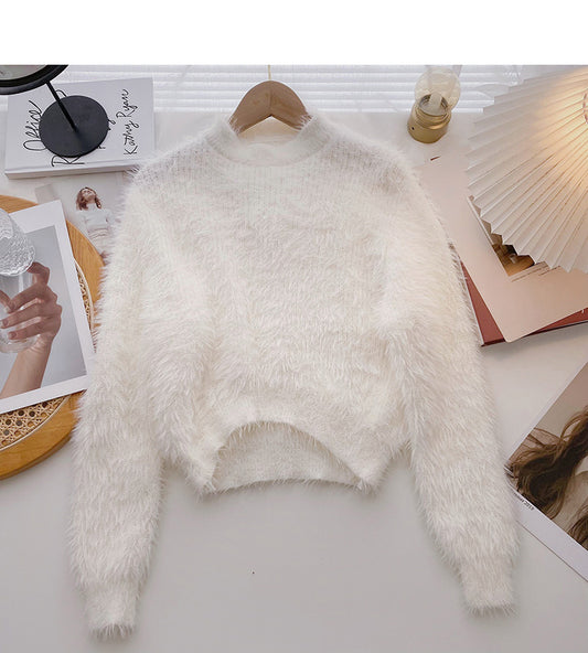 Pull coréen doux et ciré à manches longues, paresseux et polyvalent 5952