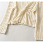 Sweet and versatile loose V-neck linen sweater  7397