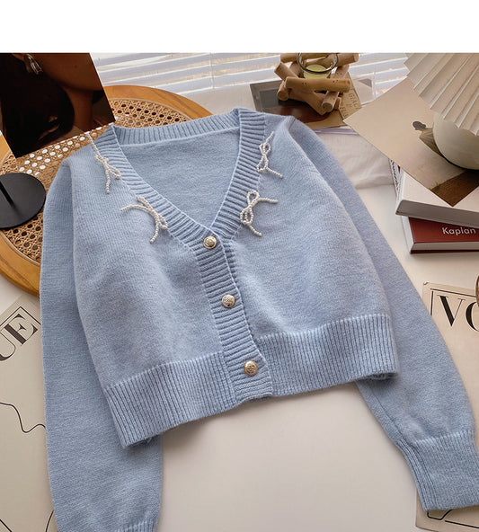 Haut à manches longues en tricot court vintage français 6668