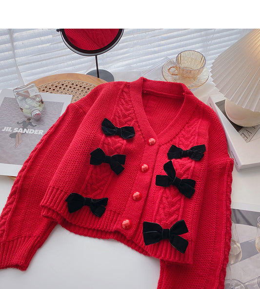 Pull-manteau col V parfumé Bow Vintage petit modèle 6204