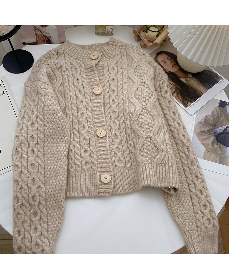 Single breasted round neck retro twist sweater female  6037