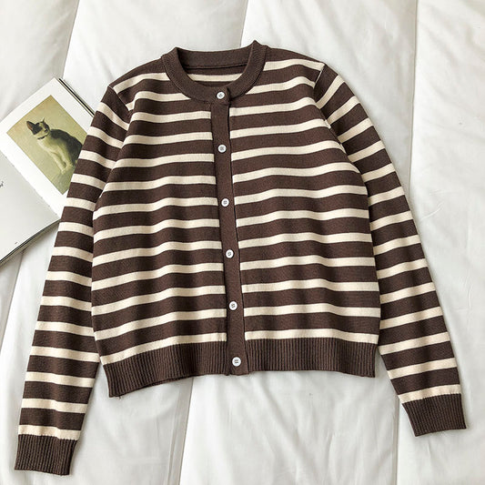 Cardigan rayé à col ras du cou et pull à manches longues mode 6455