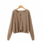 V-neck suspender T-shirt button long sleeve cardigan two piece set  7275
