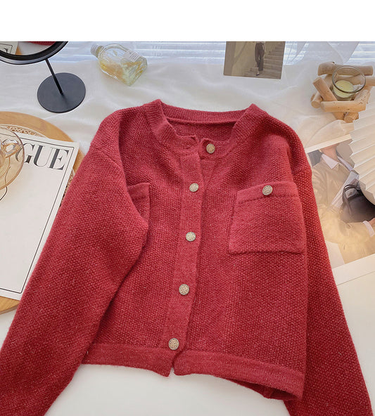 Pull col rond en or massif petit parfum haut simple boutonnage 6166