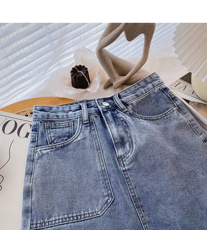 New Korean pocket personalized high waist A-line skirt  5602
