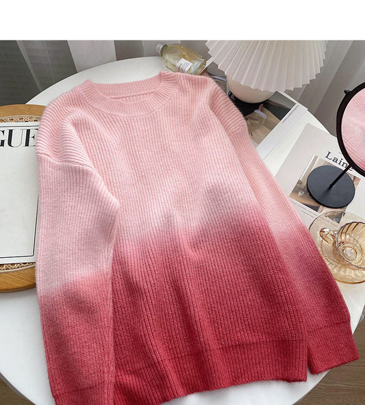 Pull à manches longues en tricot dégradé personnalisé au design de niche, haut ample 6035