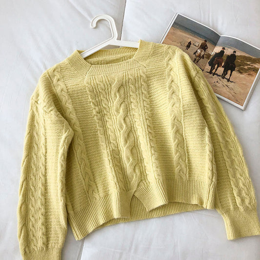 Nouveau pull coréen slim court ample à petites fentes torsadées 5846