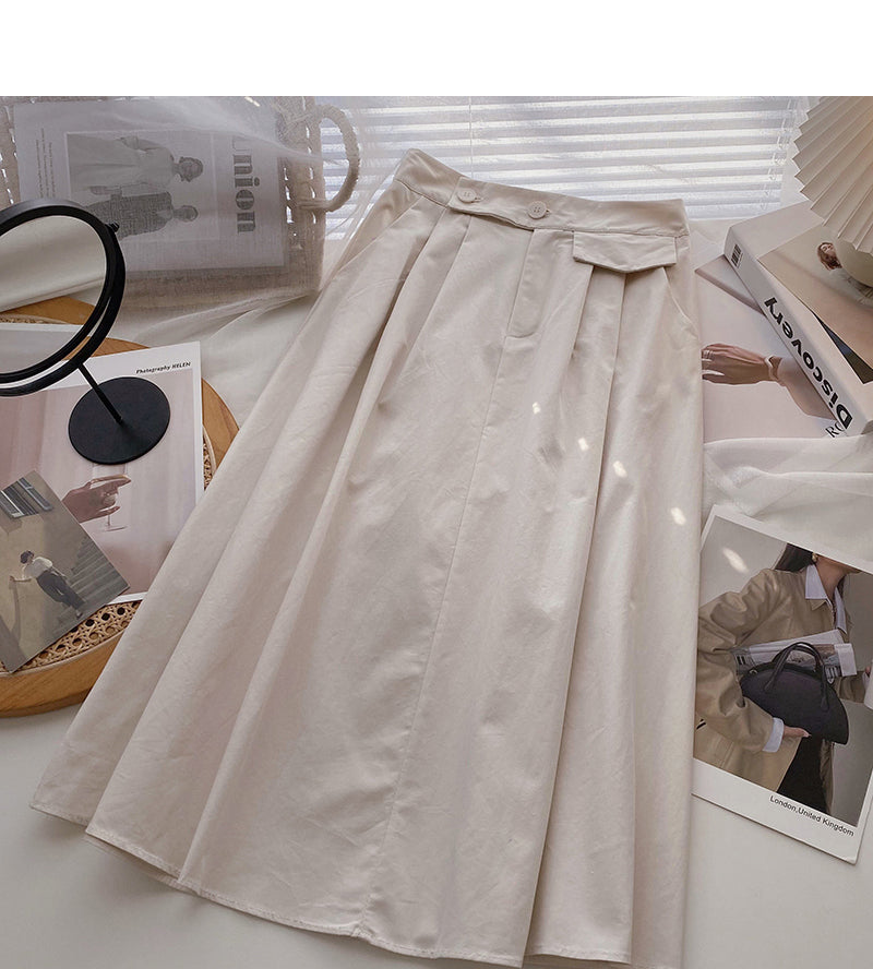 New Korean high waist thin solid color medium and long skirt  5826