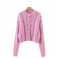 New lazy style round neck single breasted twist sweater  7321