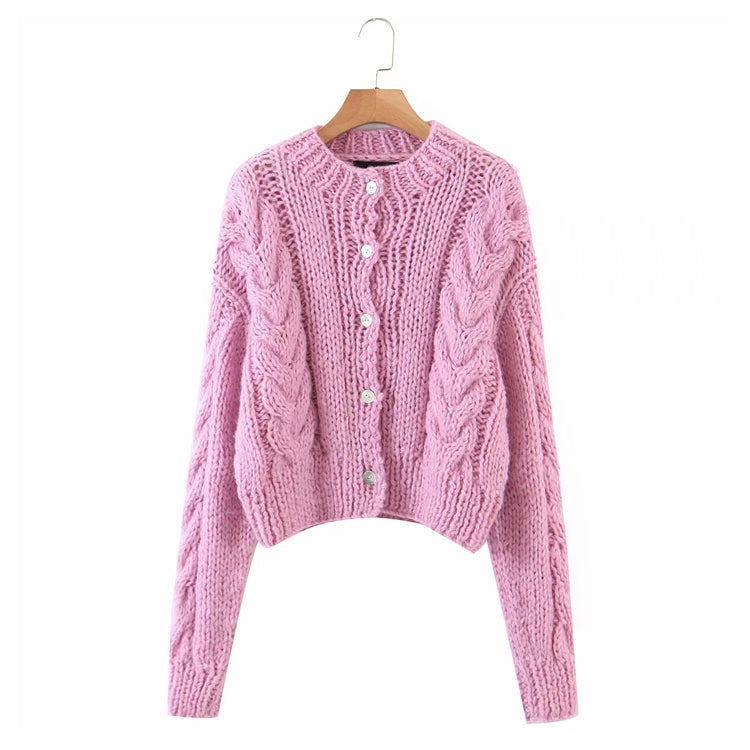 New lazy style round neck single breasted twist sweater  7321