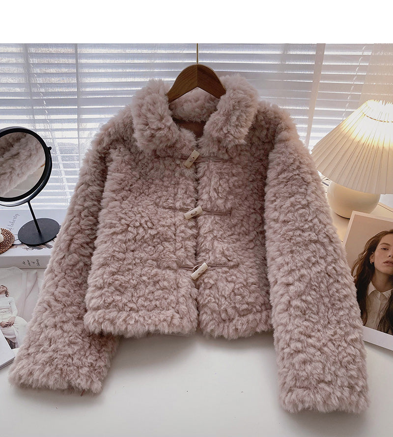 Manteau ample à manches longues avec boutons en corne de bœuf en peluche 6222