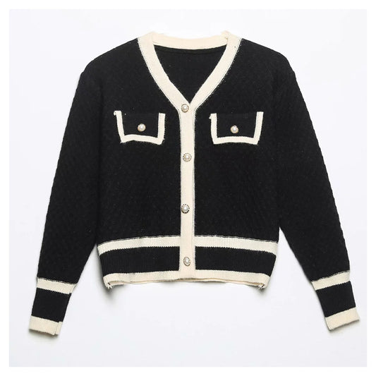 Veste cardigan tricotée à boutons, pull slim polyvalent à la mode 7274