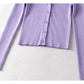 Cardigan en tricot à col en V, simple boutonnage, taille haute, nombril ouvert 7385